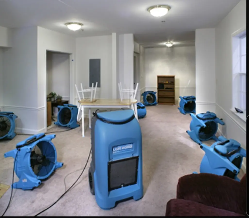 Air movers and dehumidifier setup for Water Damage Restoration in Fircrest